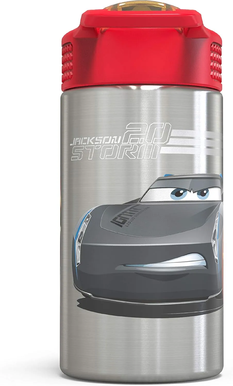 Zak Designs Disney Cars 3 - Stainless Steel Water Bottle with One Hand Operation Action Lid and Built-in Carrying Loop, Kids Water Bottle with Straw Spout is Perfect for Kids (15.5 oz, 18/8, BPA-Free)