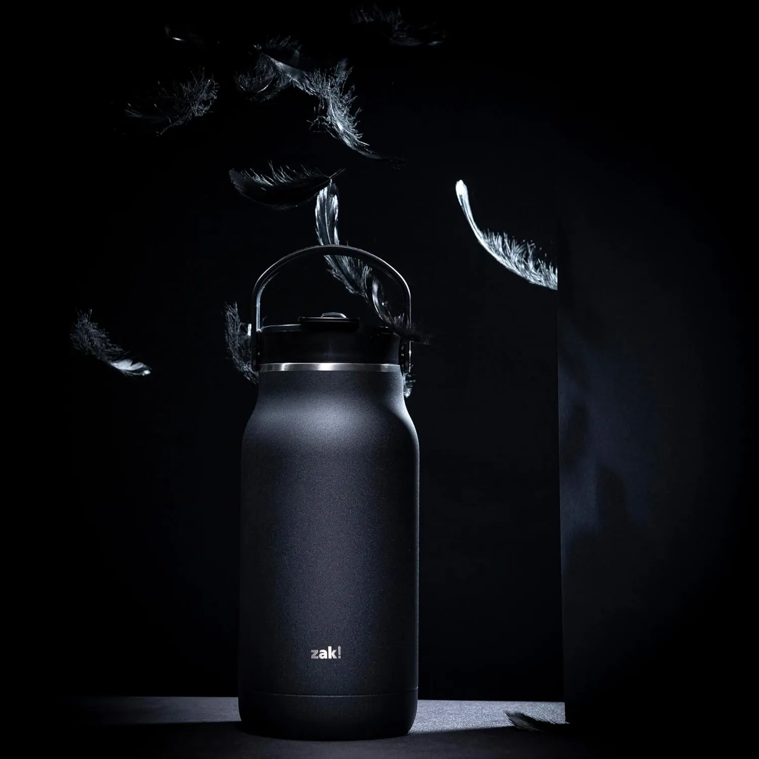 Zak Designs Harmony 2-in-1 Water Bottle for Travel or At Home, 64oz Recycled Stainless Steel is Leak-Proof When Closed and Vacuum Insulated with Handle (Ebony Black)