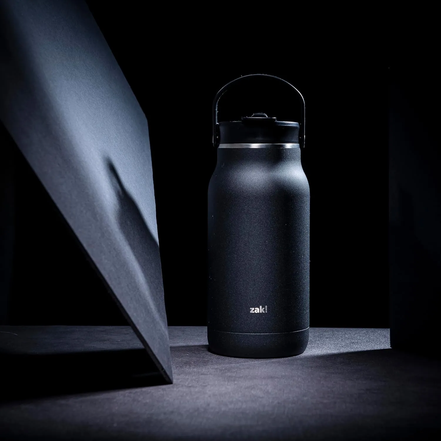 Zak Designs Harmony 2-in-1 Water Bottle for Travel or At Home, 64oz Recycled Stainless Steel is Leak-Proof When Closed and Vacuum Insulated with Handle (Ebony Black)