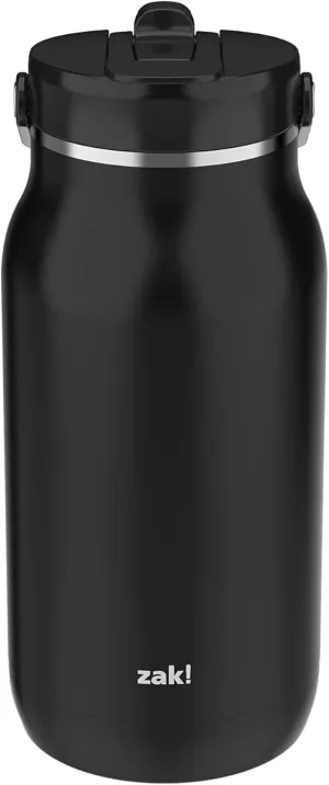 Zak Designs Harmony 2-in-1 Water Bottle for Travel or At Home, 64oz Recycled Stainless Steel is Leak-Proof When Closed and Vacuum Insulated with Handle (Ebony Black)
