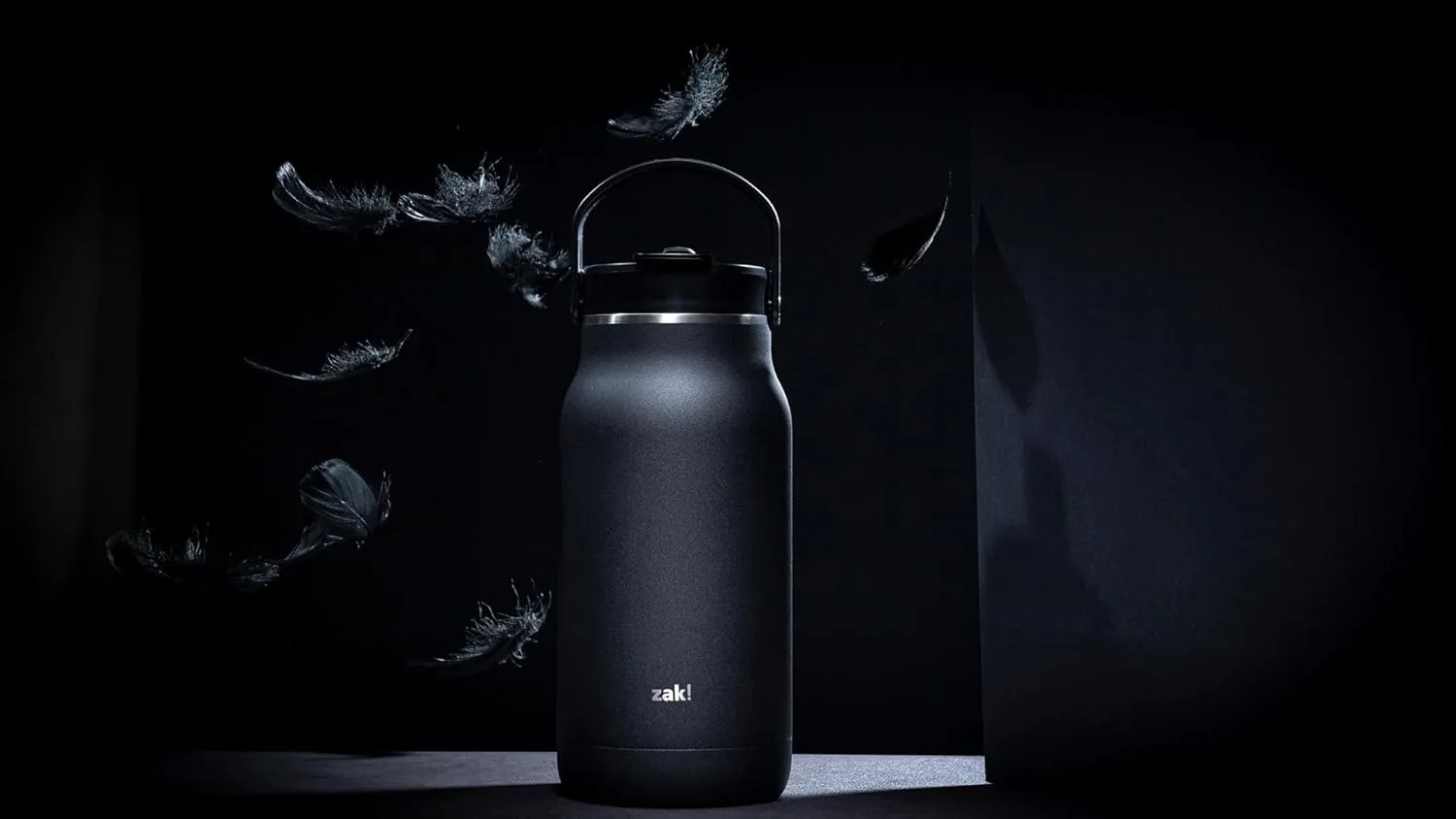 Zak Designs Harmony 2-in-1 Water Bottle for Travel or At Home, 64oz Recycled Stainless Steel is Leak-Proof When Closed and Vacuum Insulated with Handle (Ebony Black)
