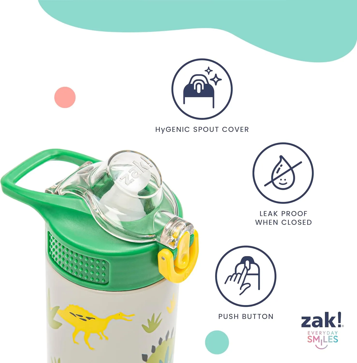 Zak Designs Minecraft Sage Kids Water Bottle For School or Travel, 19oz Stainless Steel Water Bottle With Straw, Handle, and Leak-Proof, Pop-Up Spout Cover (Steve, Alex, Mobs)