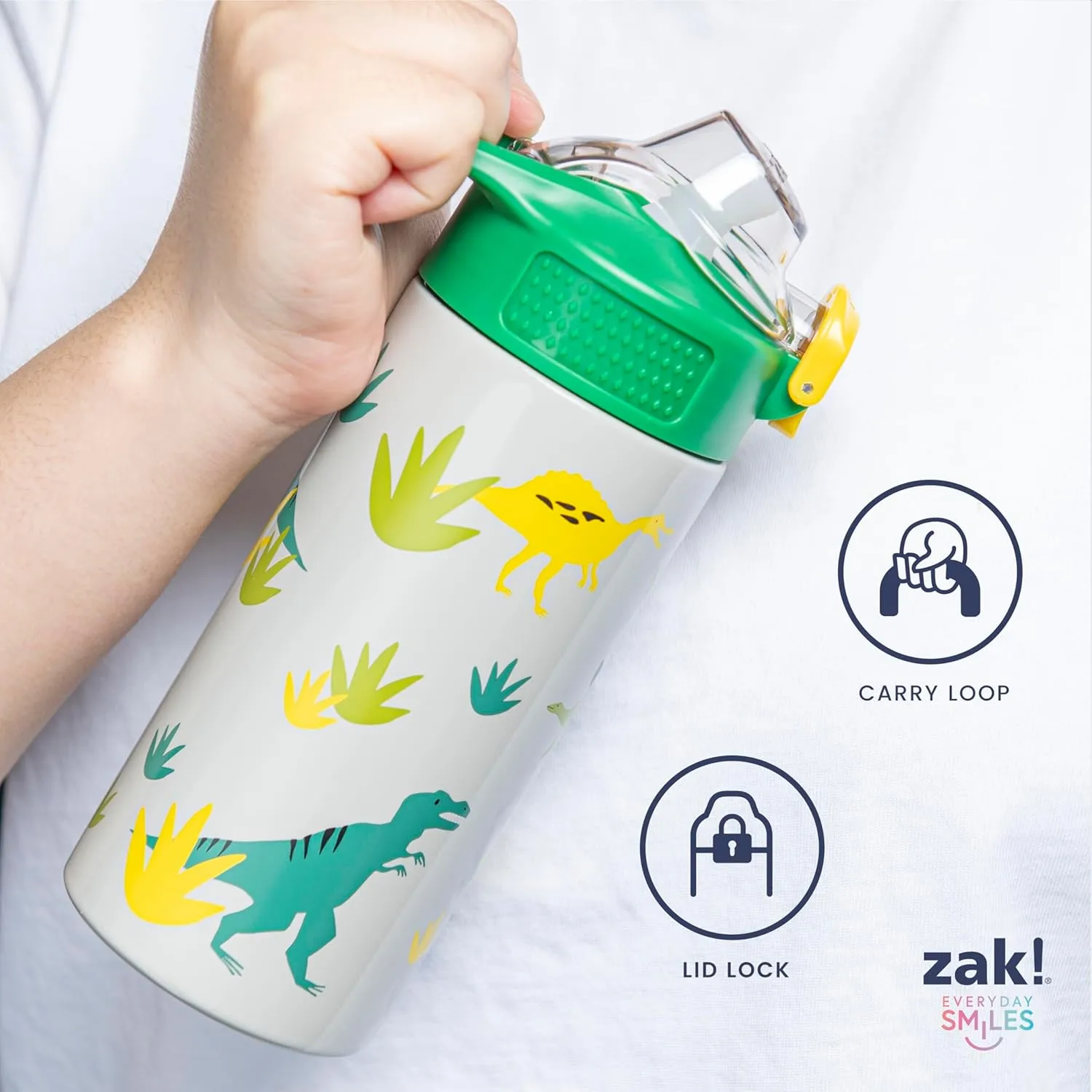 Zak Designs Minecraft Sage Kids Water Bottle For School or Travel, 19oz Stainless Steel Water Bottle With Straw, Handle, and Leak-Proof, Pop-Up Spout Cover (Steve, Alex, Mobs)