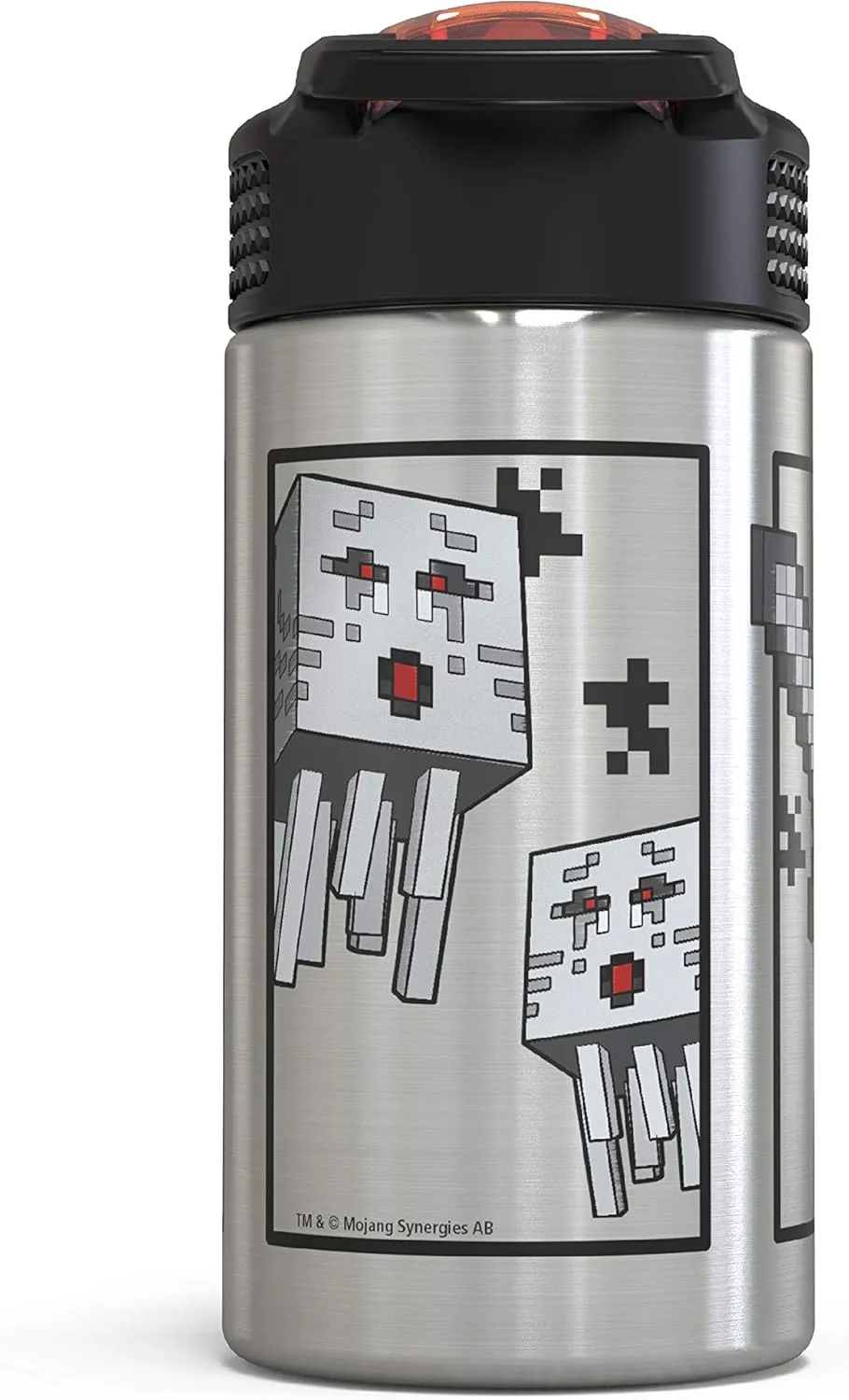 Zak Designs Minecraft - Stainless Steel Water Bottle with One Hand Operation Action Lid and Built-in Carrying Loop, with Straw Spout is Perfect for Kids (15.5 oz, 18/8, BPA-Free)
