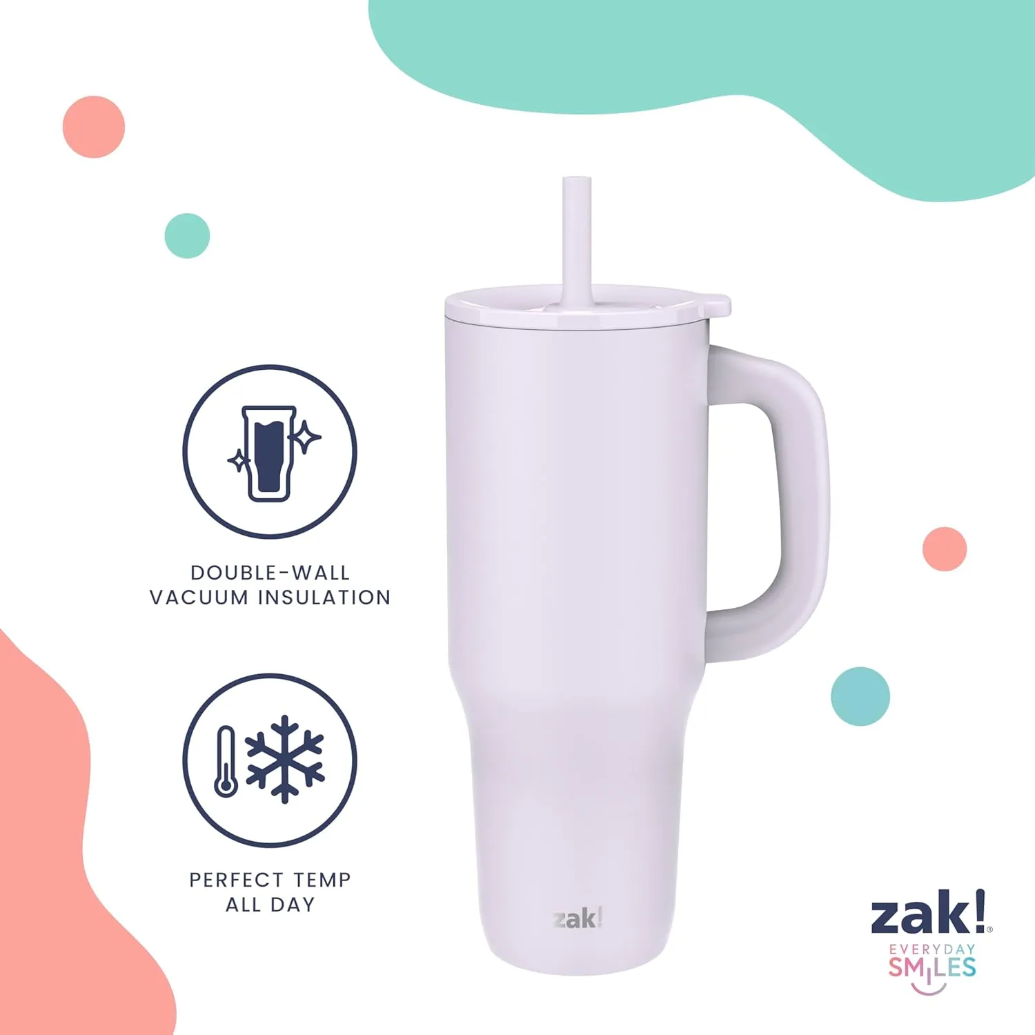 Zak Designs Sanrio Sutton Travel Tumbler for On the Go or At Home, 40oz Stainless Steel with Vacuum Insulation, Silicone Straw, Carry Handle, and 3D Artwork for Cold Drinks (Hello Kitty)