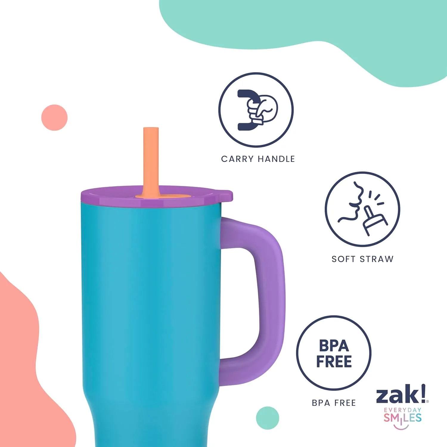Zak Designs Sanrio Sutton Travel Tumbler for On the Go or At Home, 40oz Stainless Steel with Vacuum Insulation, Silicone Straw, Carry Handle, and 3D Artwork for Cold Drinks (Hello Kitty)