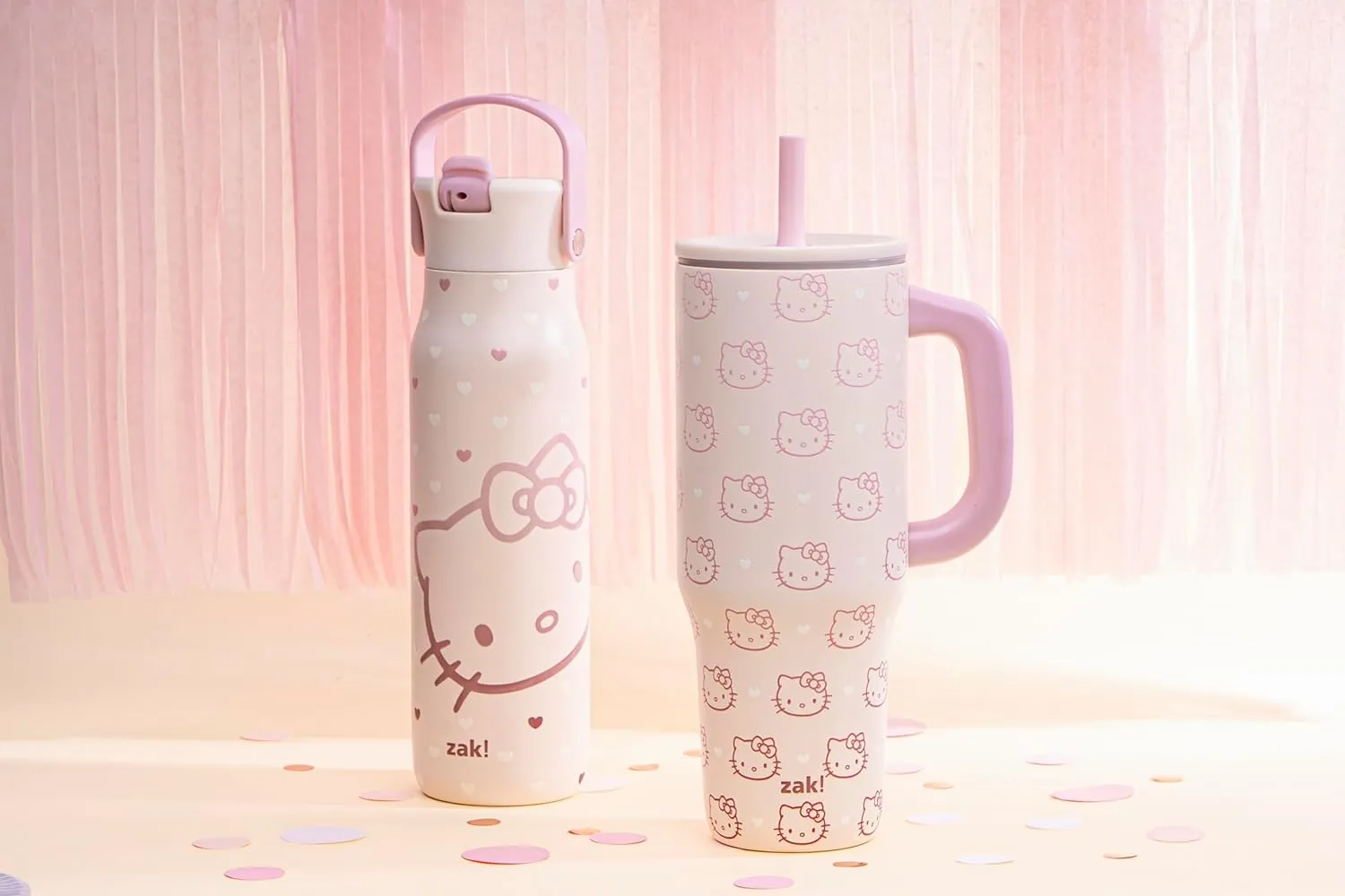 Zak Designs Sanrio Sutton Travel Tumbler for On the Go or At Home, 40oz Stainless Steel with Vacuum Insulation, Silicone Straw, Carry Handle, and 3D Artwork for Cold Drinks (Hello Kitty)
