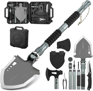 ZENHOSIT Survival Shovel with Axe, Camping Gear Folding Shovel Tactical Hatchet with 19.7-39.3inch Lengthened Handle - 24 in 1 Survival Tool Kit for Outdoor Camping Fishing Hiking