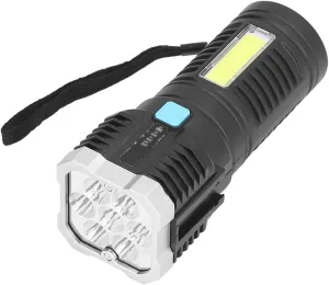 Zerodis Flashlight Rechargeable 800mAh, 4 Modes, USB Charging with LED Front Light, COB Sidelight, for Camping