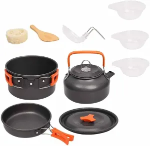 ZJHYXYH Camping Cookware Kit Outdoor Aluminum Cooking Set Water Kettle Pan Pot Travelling Hiking Picnic BBQ Tableware Equipment (Color : E)