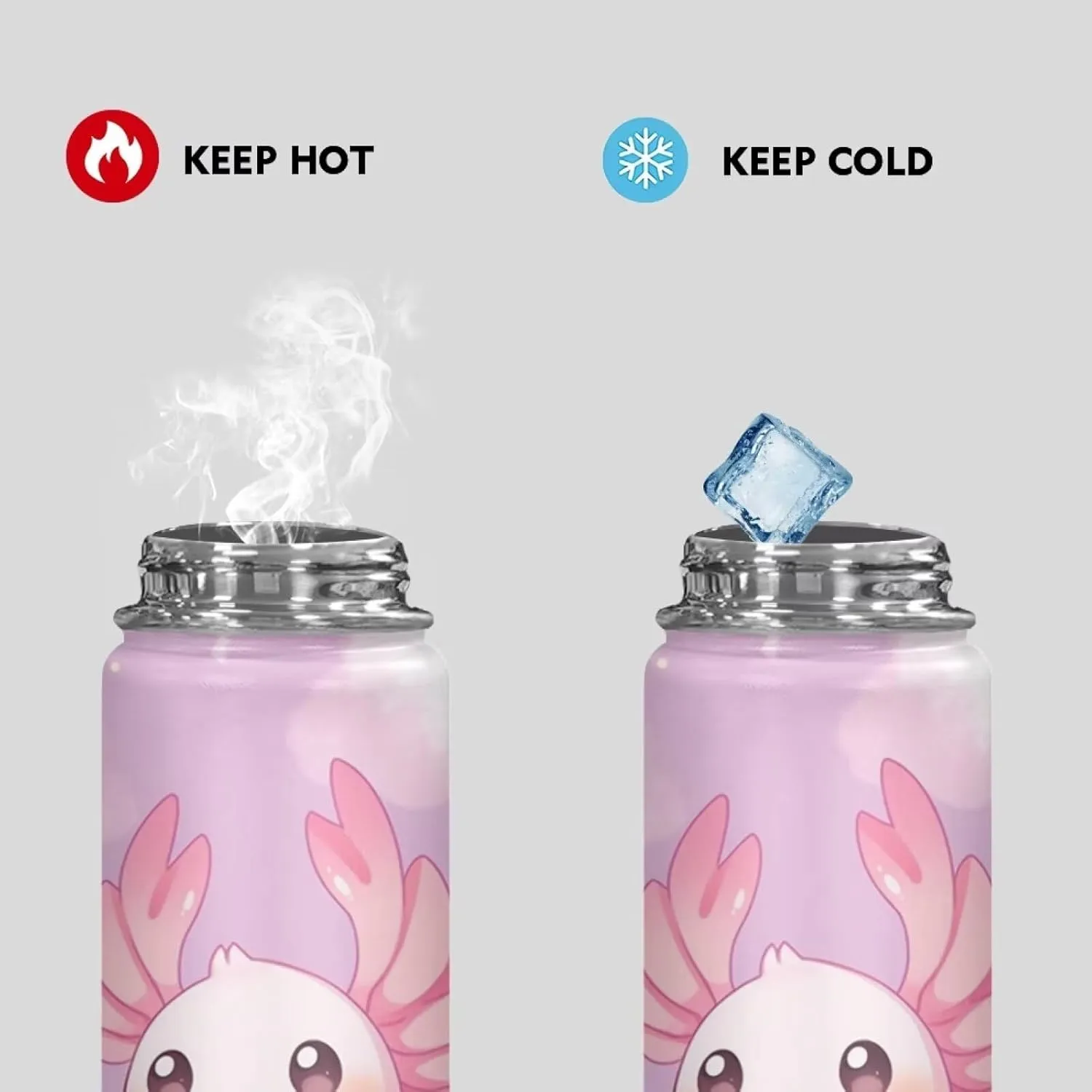 ZOUTAIRONG Axolotl Insulated Water Bottle 18 oz for Girls Water Bottles for Travelling, Camping, Cycling Water Bottle Vacuum Cup Reusable Water Bottle Kids Gifts Animal Pink