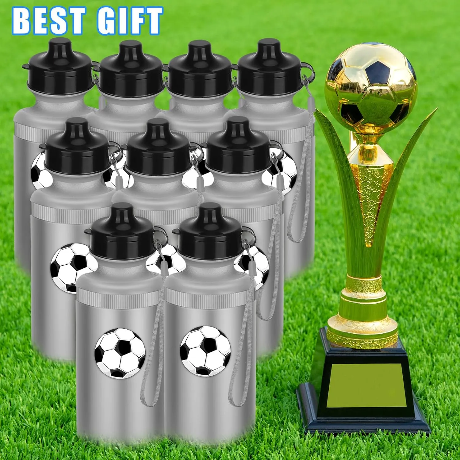 Zubebe 36 Pcs Sport Water Bottles Bulk 21 oz Squeeze Reusable BPA-Free Plastic Water Bottle with Nylon Strap Leak Proof Blank DIY Cup for School Football Team Beach Summer Grad Gift
