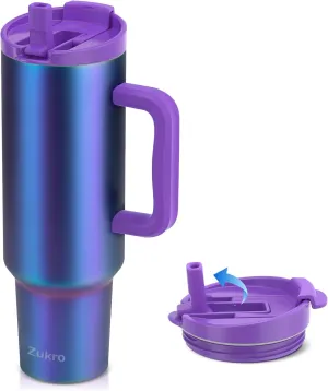 Zukro 50 oz Tumbler With Handle and Flip Straw, Leak Proof Lid, Insulated Stainless Steel Reusable Gym Water Bottle, Large Travel Cup Fit in Cupholder, BPA-Free, Gift for Women & Men, Aurora